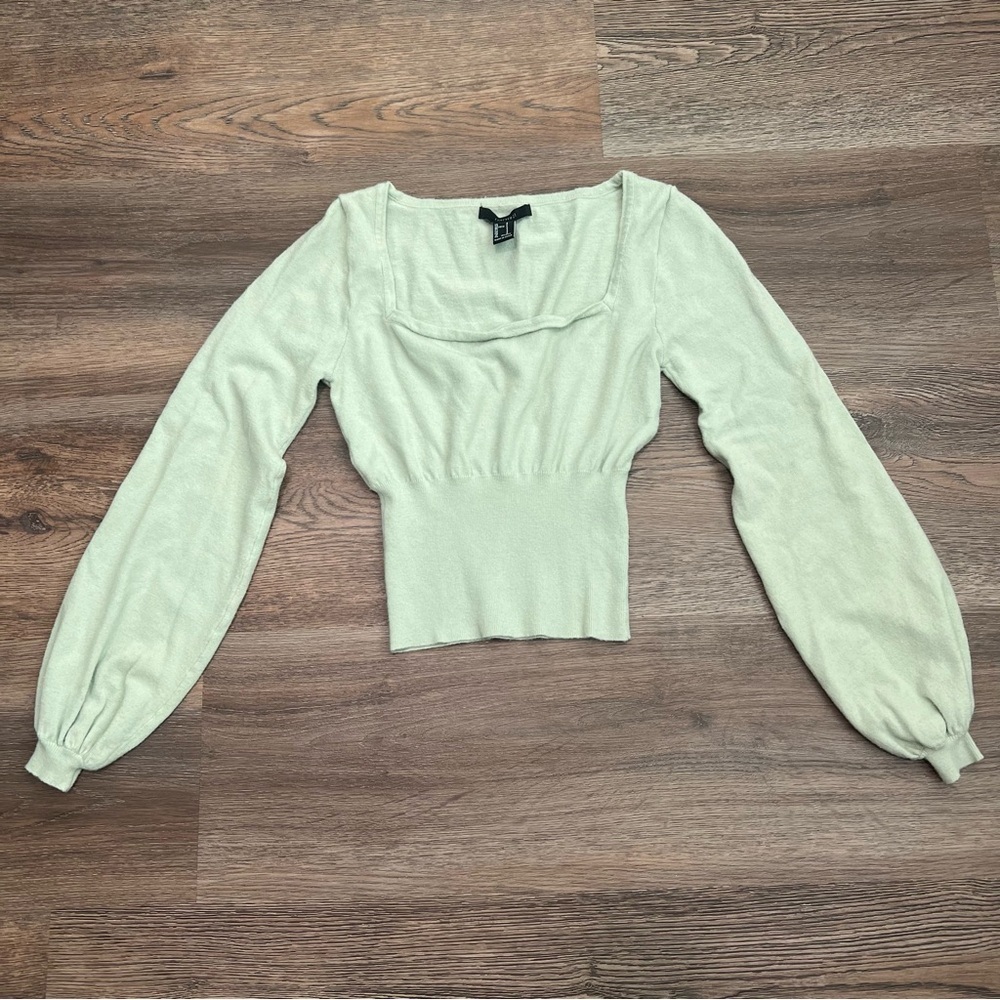 Forever 21 light green square-neck long-sleeve crop sweater top Small